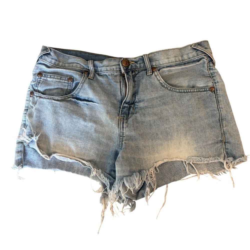 Free People Denim Cutoff Shorts 29 Y2K Low Rise Distressed Raw Hem